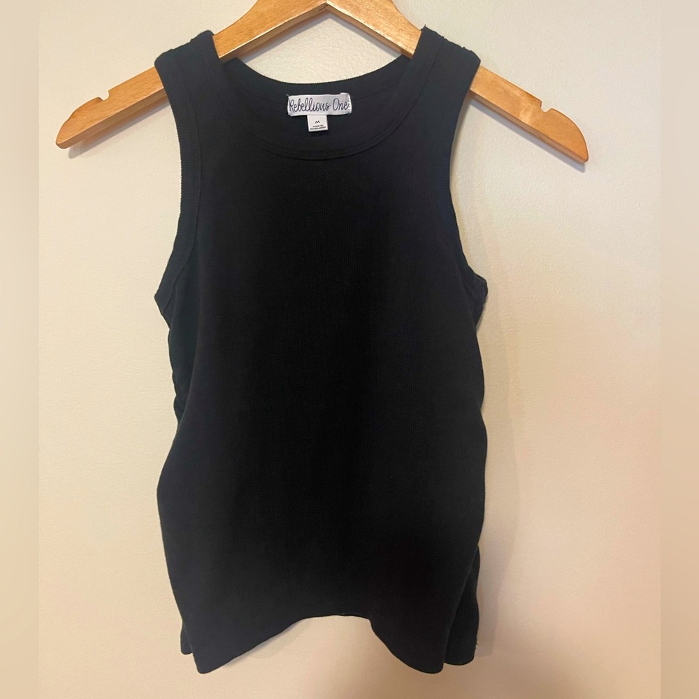 Rebellious One- Black/Medium Juniors- Ruched Tank with crew neck- Preowned